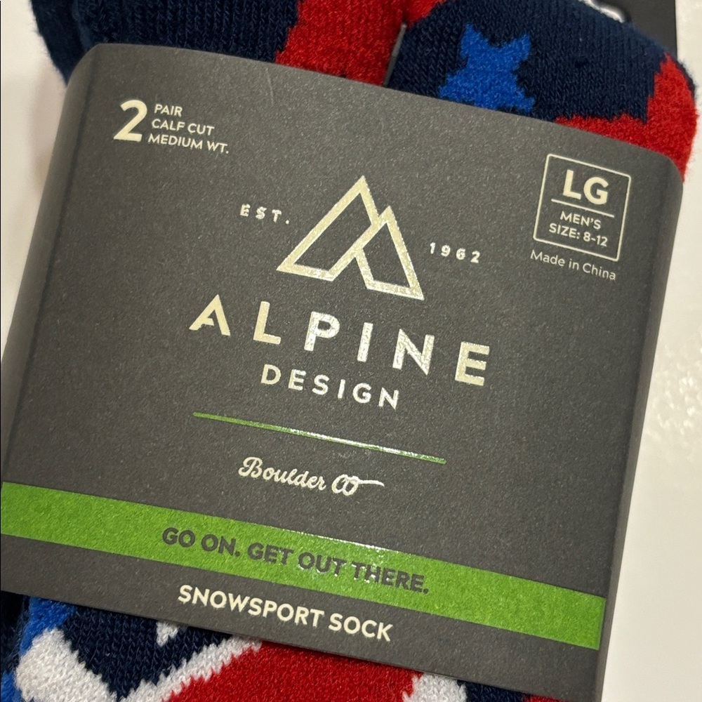 Alpine Men’s Ski Socks 2-Pack in Snowsport Stars and Stripes OTC Blue Red - Picture 2 of 11